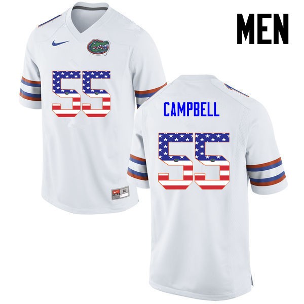 Florida Gators Men #55 Kyree Campbell College Football Jersey USA Flag Fashion White